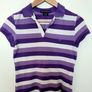Ralph Lauren Sport purple & white striped short sleeve shirt